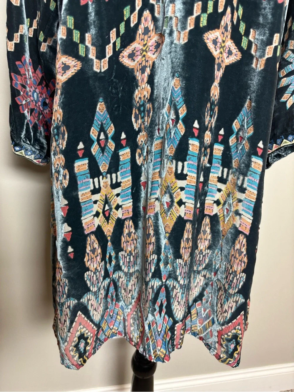 Johnny Was Laurielie Teal Velvet Dress - Picture 5 of 8
